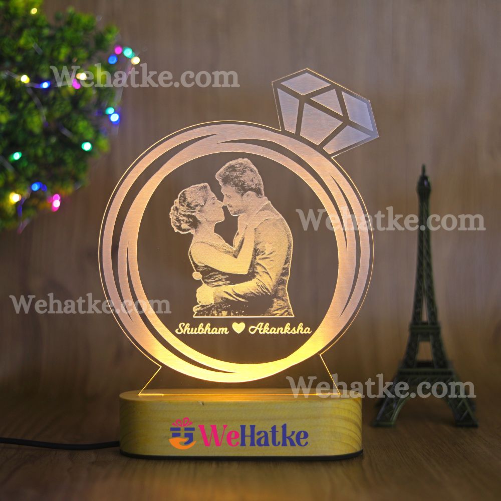 Diamond Ring Couple 3d Illusion Lamp Gift - 3