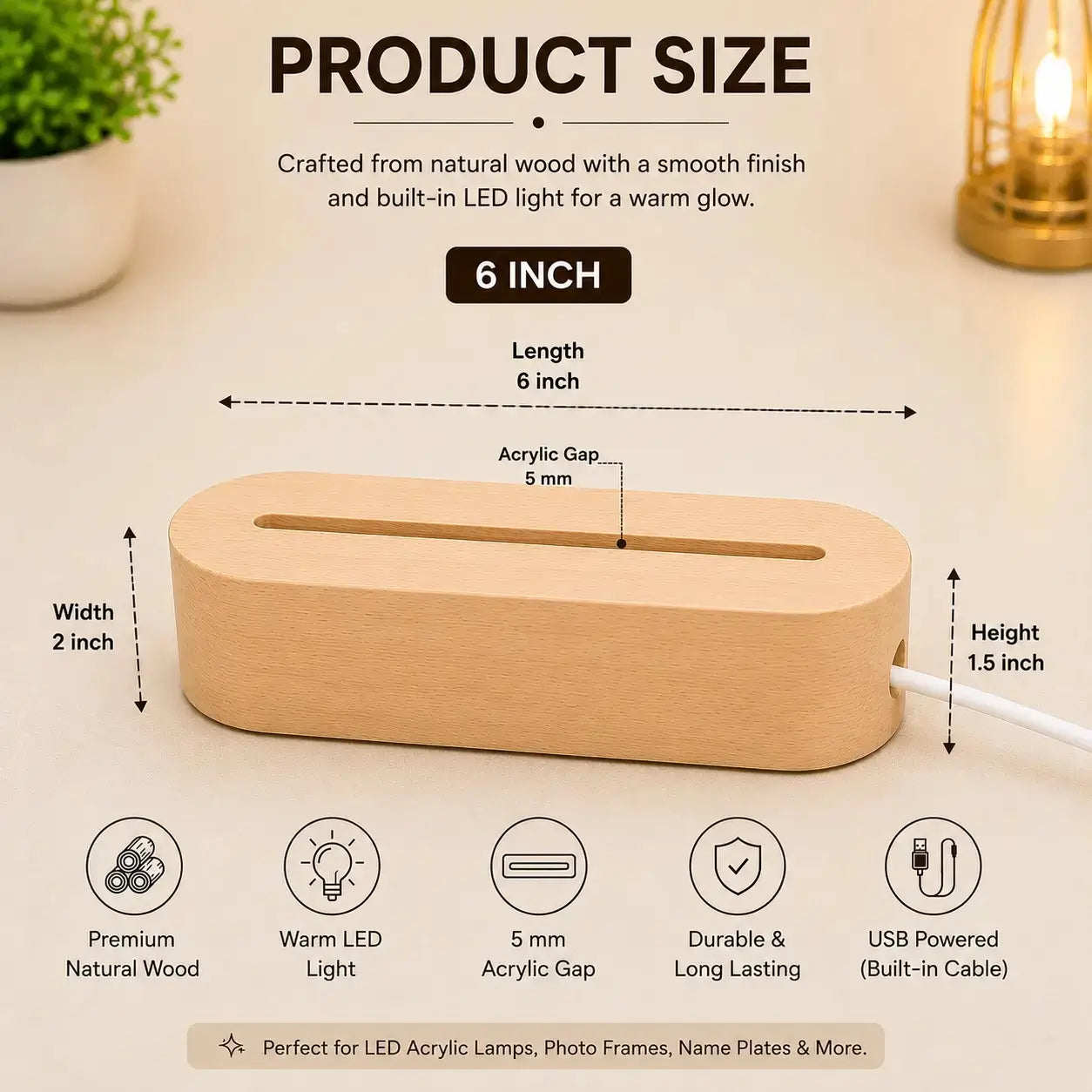 USB Powered Wooden LED Base