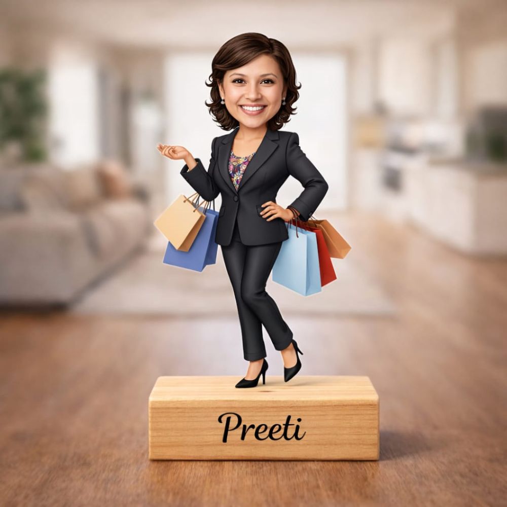 Personalized Female Caricature Wooden Standee - 3