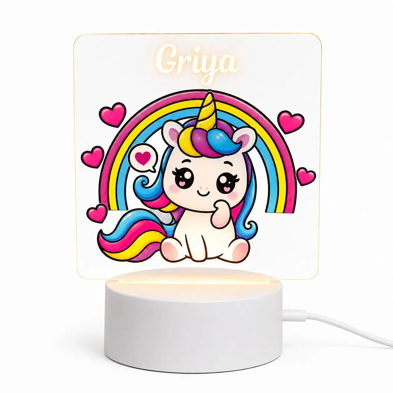 Cute Unicorn Acrylic Lamp with Name |