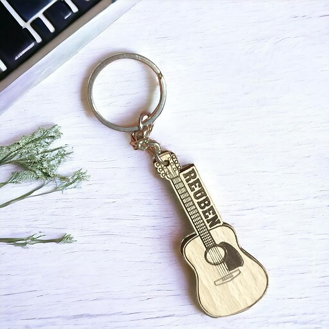 Customized Wooden Guitar keychain with name - 3