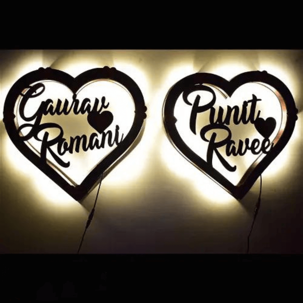 Customized Couple Heart Name Wall Hanging With Led Light - 3