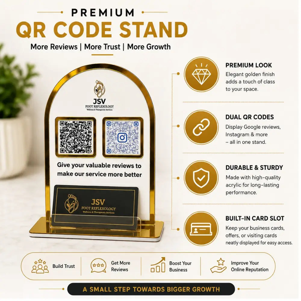 Custom White & Gold Acrylic QR Code Stand with Card Holder