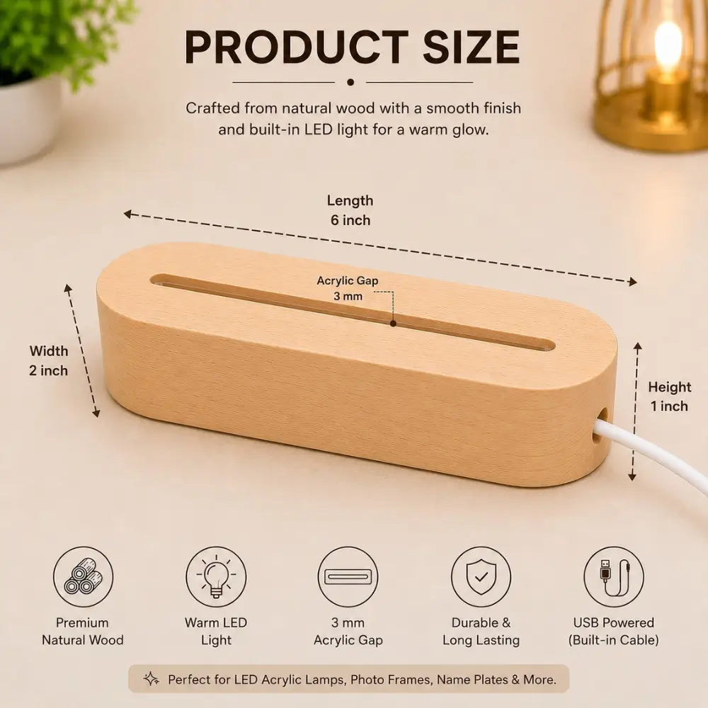 Premium Wooden USB LED Lamp Base.