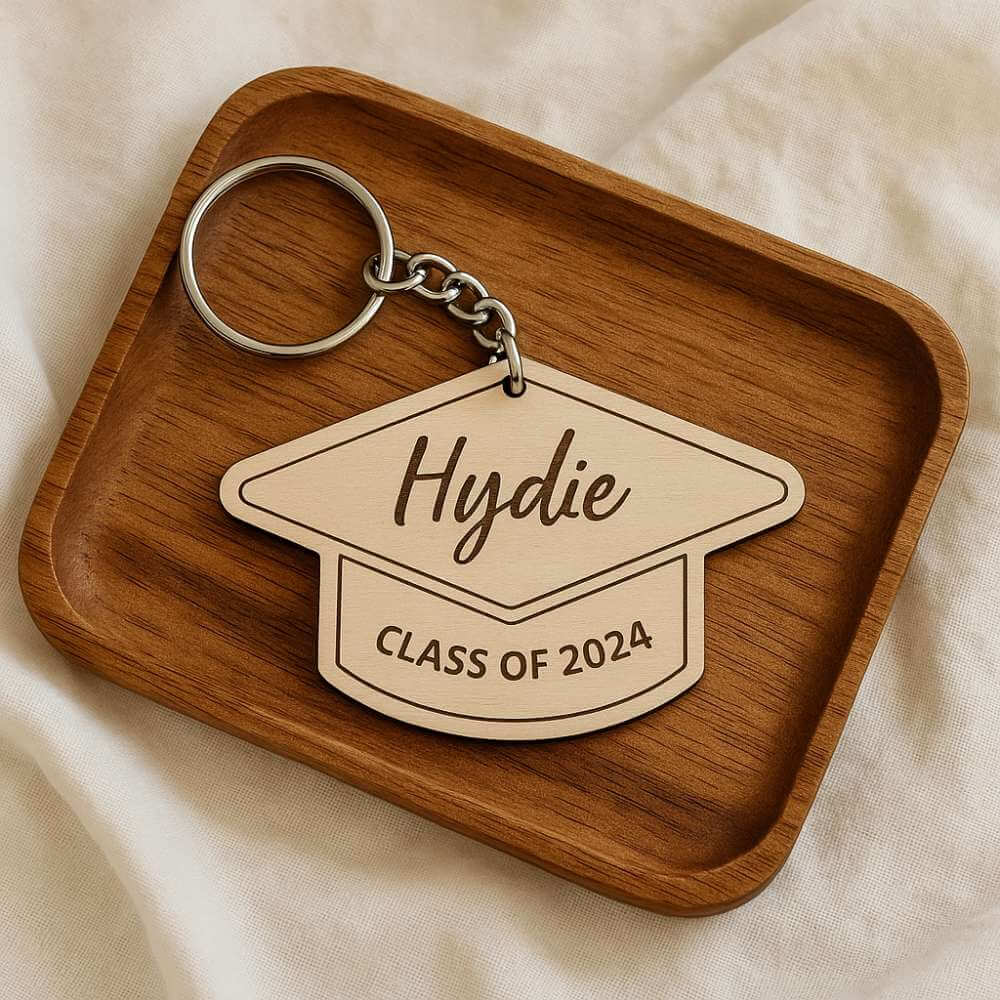 Personalized Graduation Cap Wooden Keychain - 3