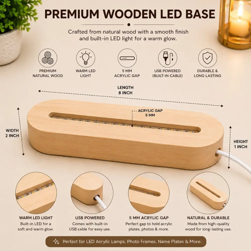 Premium Wooden USB LED Lamp Base.