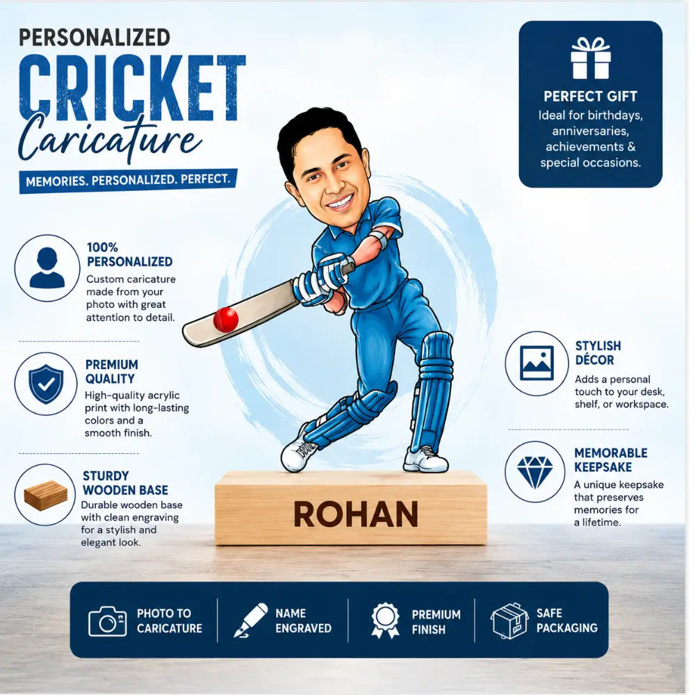 Customized cricket caricature with bat