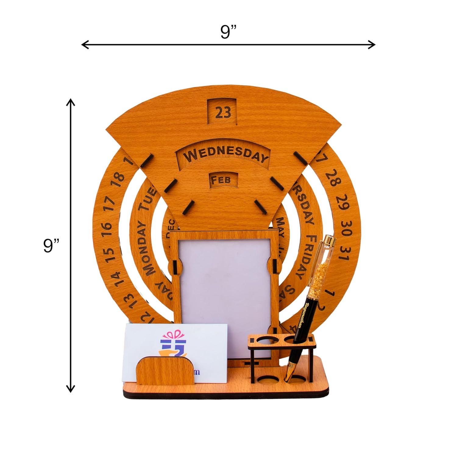 Corporate Wooden Perpetual Calendar with Photo Frame & Pen Holder - 3