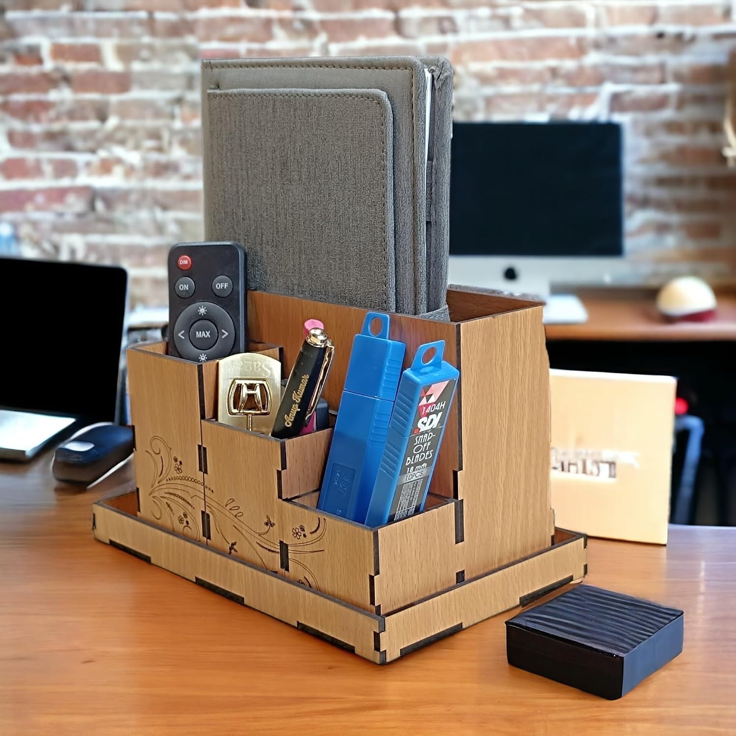 Corporate Wooden Desk Organizer – Multi-Compartment Storage Box - 2