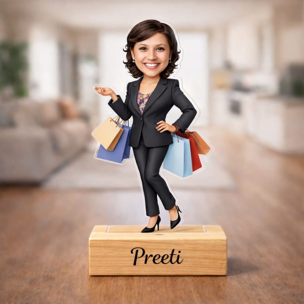 Personalized Female Caricature Wooden Standee