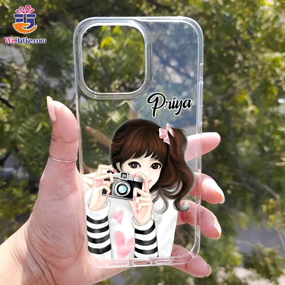 Customized Back Case cute Girl with camera - 2