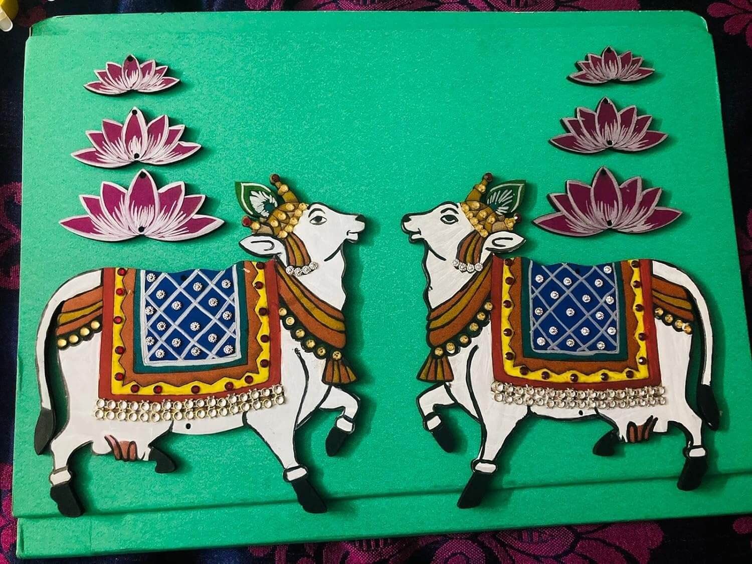 Pre Marked MDF Cow and Lotus - 3