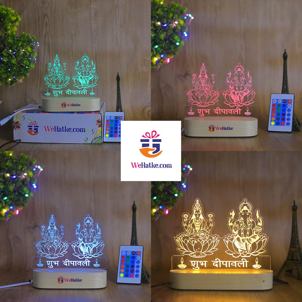 Subh Diwali Lakshmi Ji & Ganesh Ji Acrylic 3d Illusion Led Lamp - 3