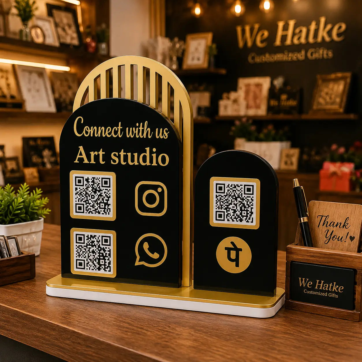 Premium Black & Gold Acrylic QR Code Stand