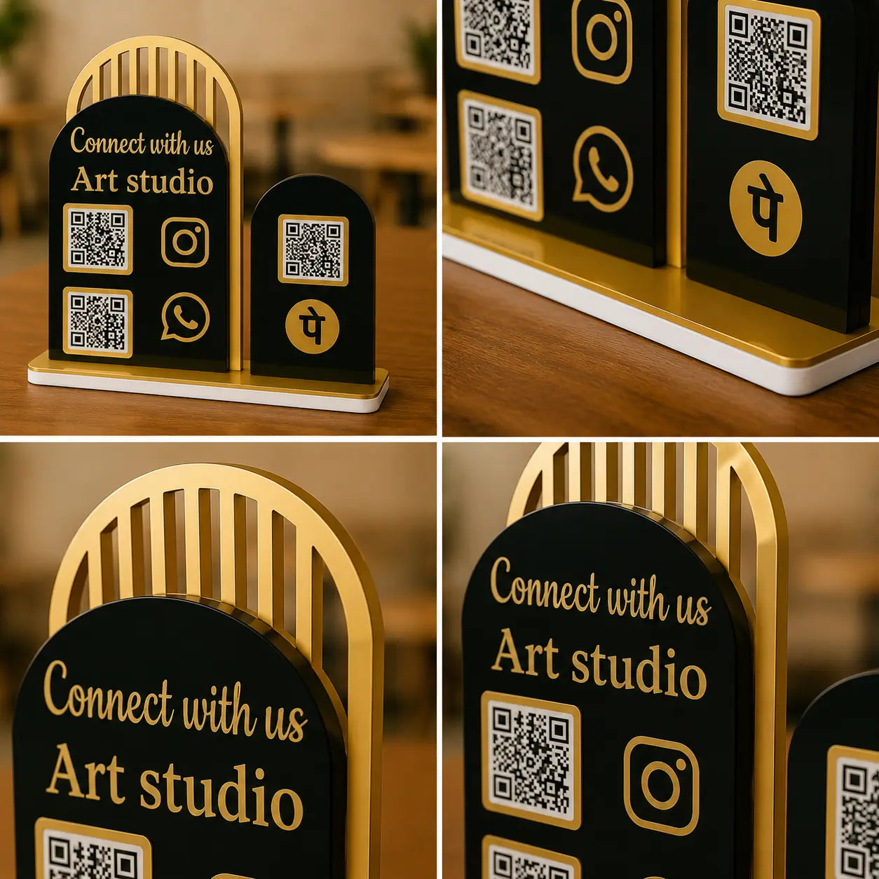 Premium Black & Gold Acrylic QR Code Stand