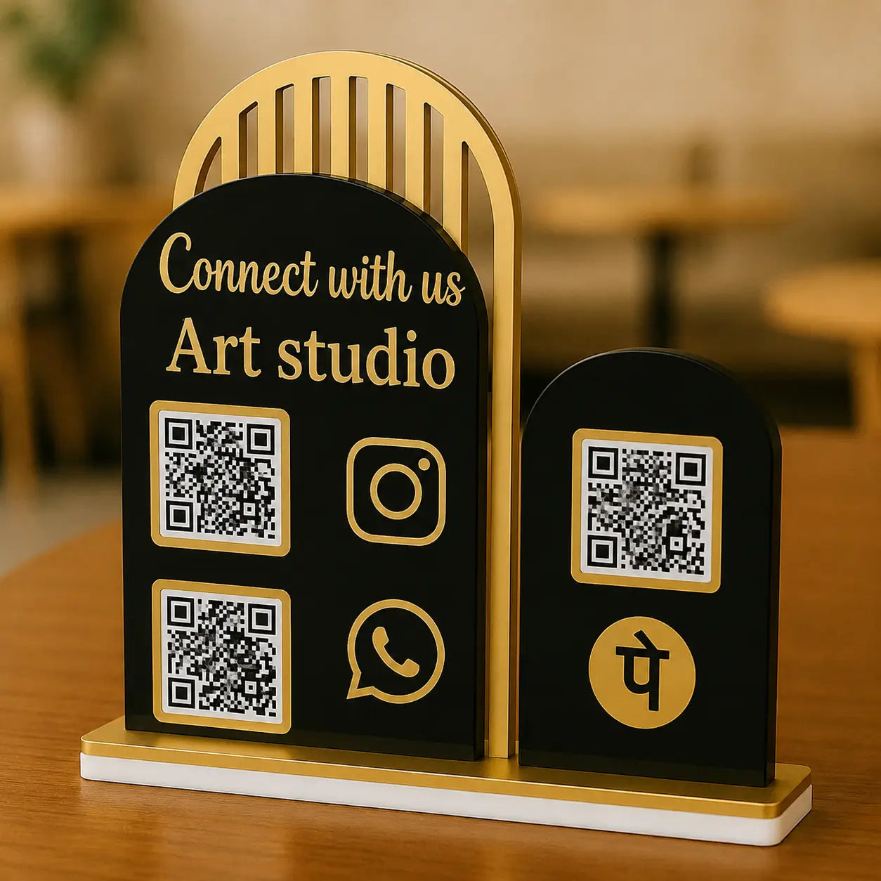 Premium Black & Gold Acrylic QR Code Stand