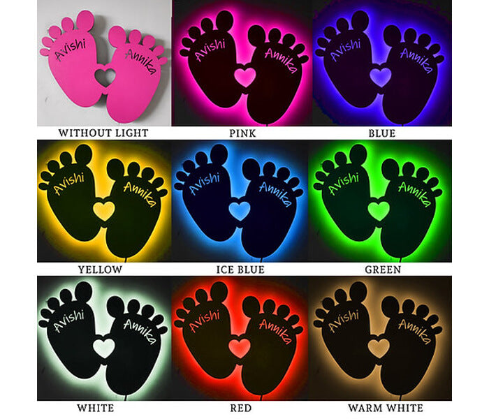 Customized Twin Baby Feet Wall Led Frame with Name - 2