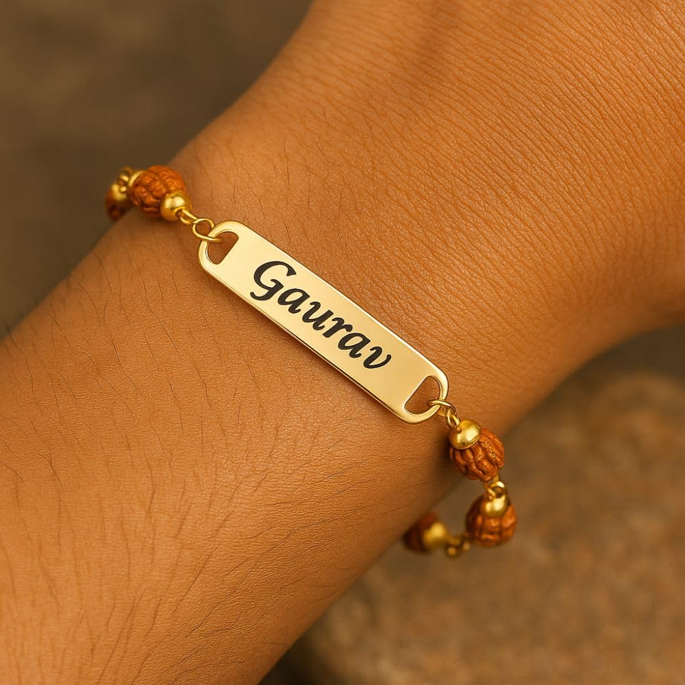 Rudraksha Metal Rakhi with Name - 2