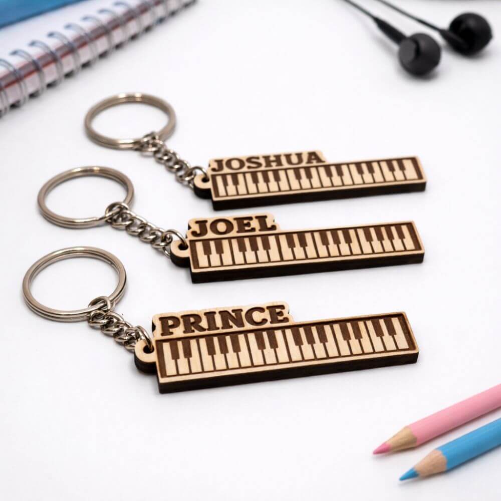 Wooden Piano Keychain with Name - 2