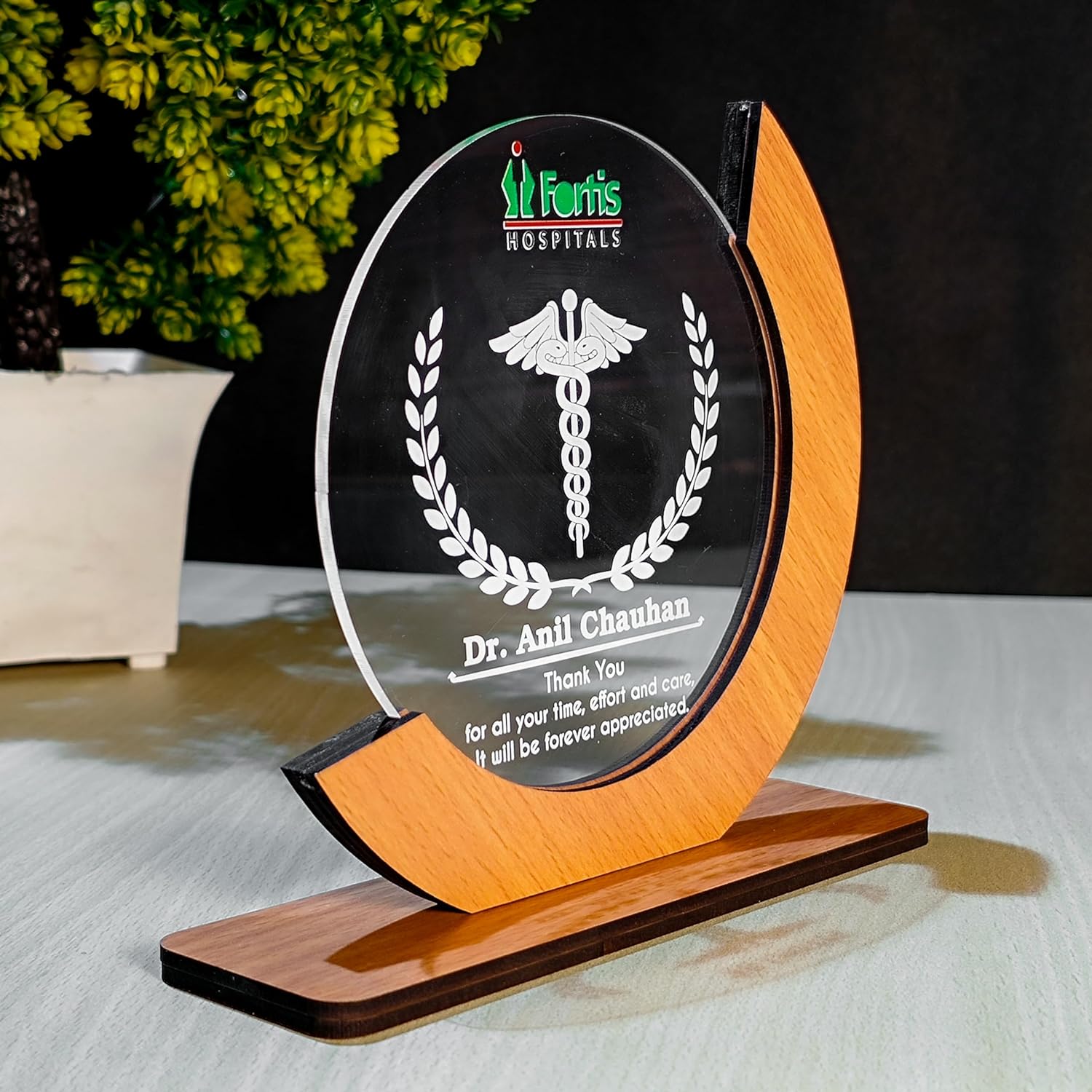 Corporate Wooden & Acrylic Round Trophy - 4