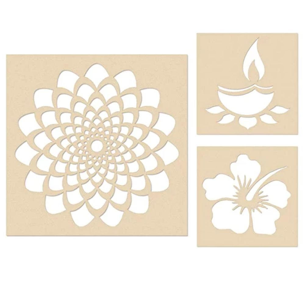 Flower With Diya Rangoli Stencils - 3
