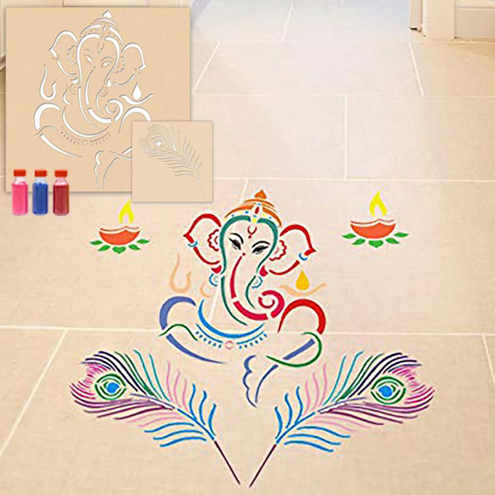 Feather with Ganesha Rangoli Stencils - 2