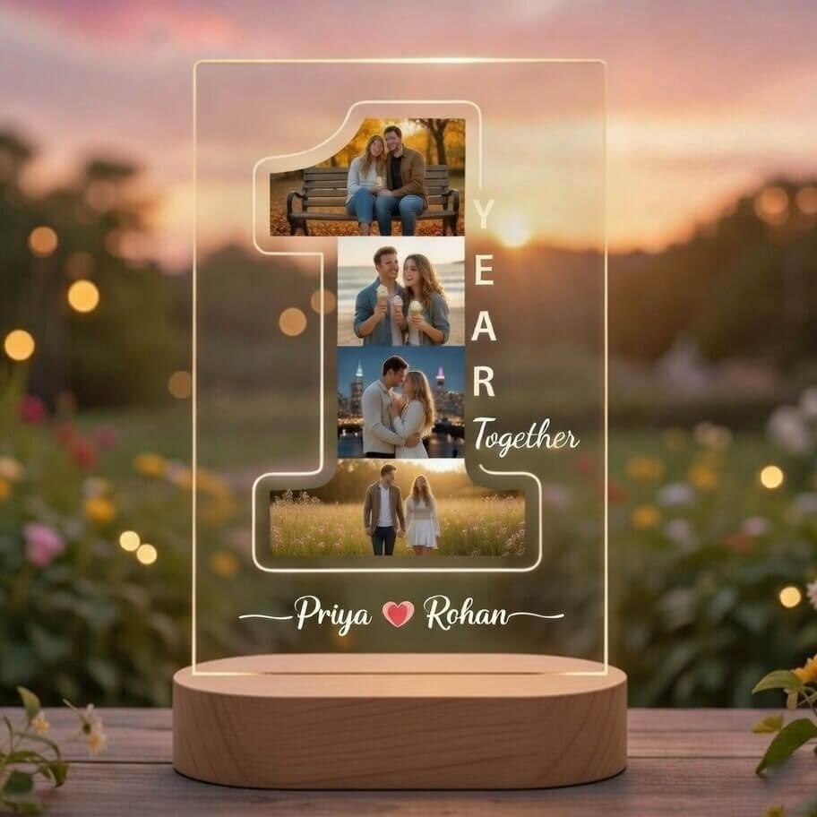 Personalized 1 Year Together Photo LED Lamp