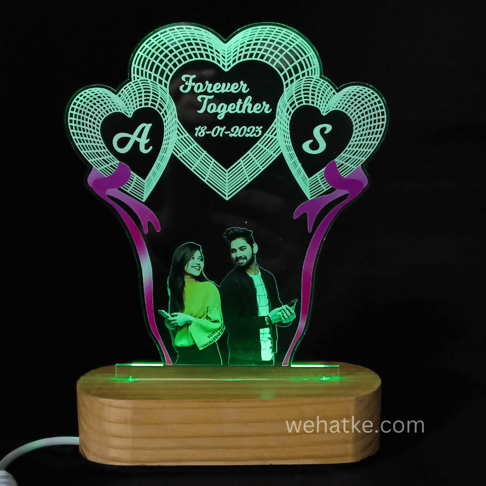 3D illusion Heart Lamp With Your Image And Name Initials - 3