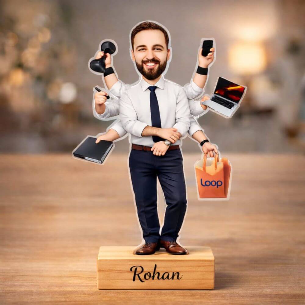 Personalized Multi-Tasking Man Caricature