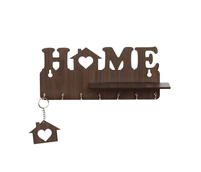 Home Keys Wooden Key Holder with 7 Hooks, Free Keychain - 3