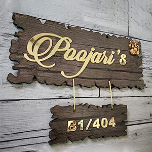 Customized Wooden Name Plate With Golden Acrylic Letter's - 2