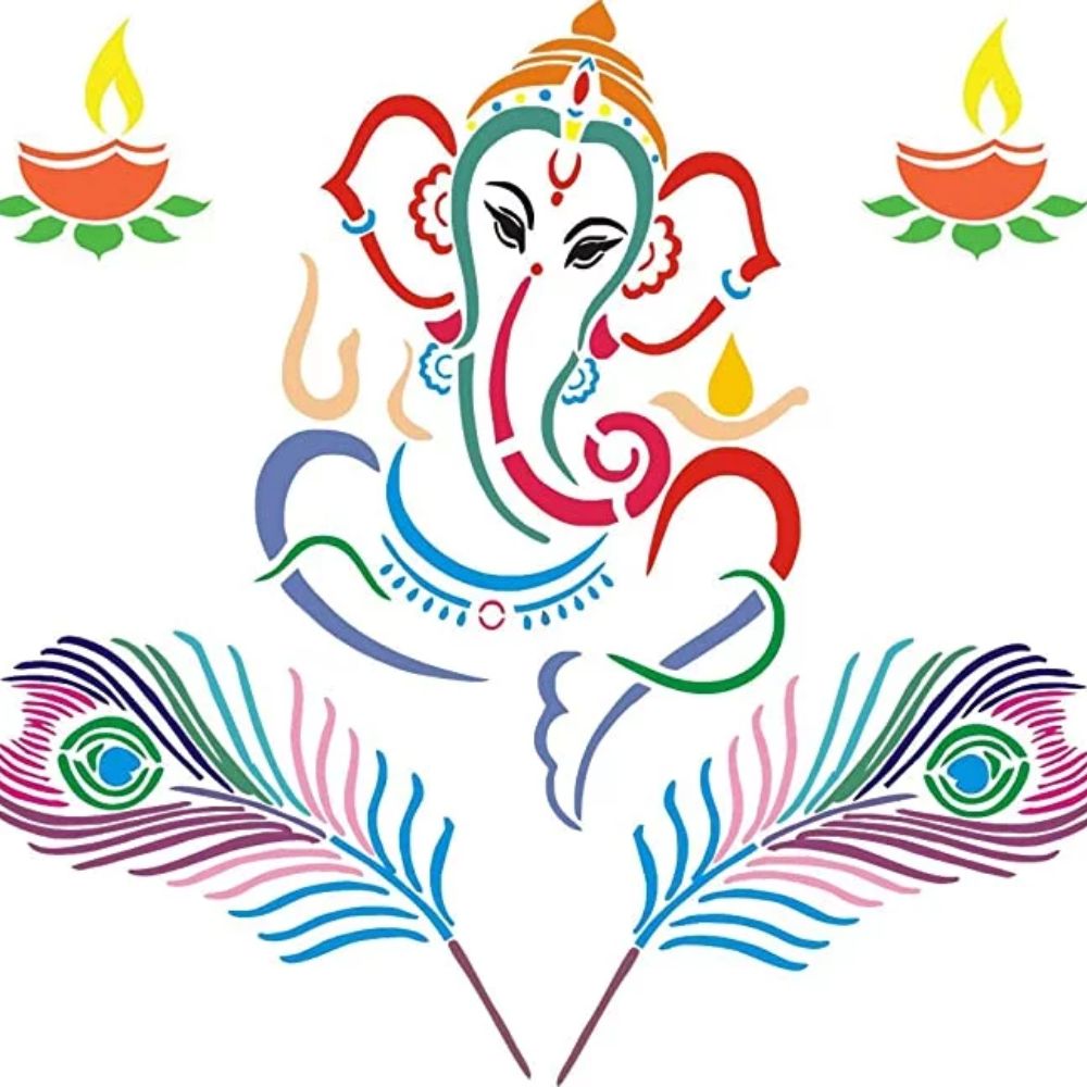 Feather with Ganesha Rangoli Stencils - 3