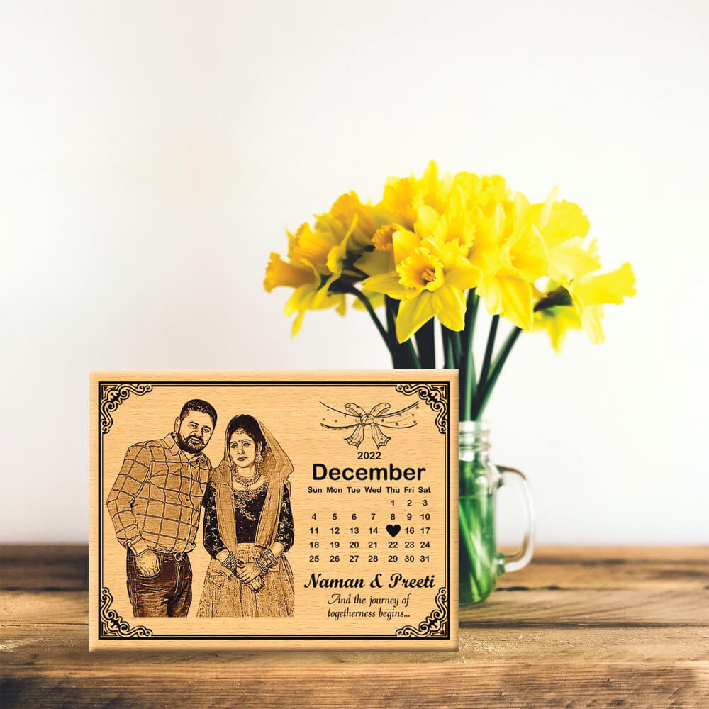 Personalized Wedding Anniversary Date calendar Wooden Photo Frame - 3