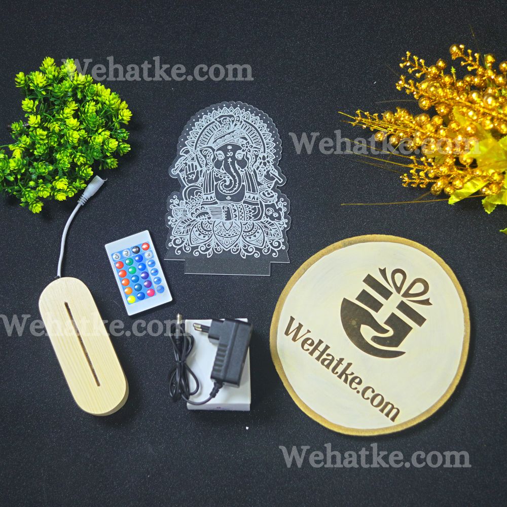 Ganesh ji  with choki 3d illusion lamp - 3
