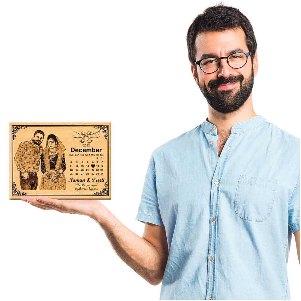 Personalized Wedding Anniversary Date calendar Wooden Photo Frame - 4