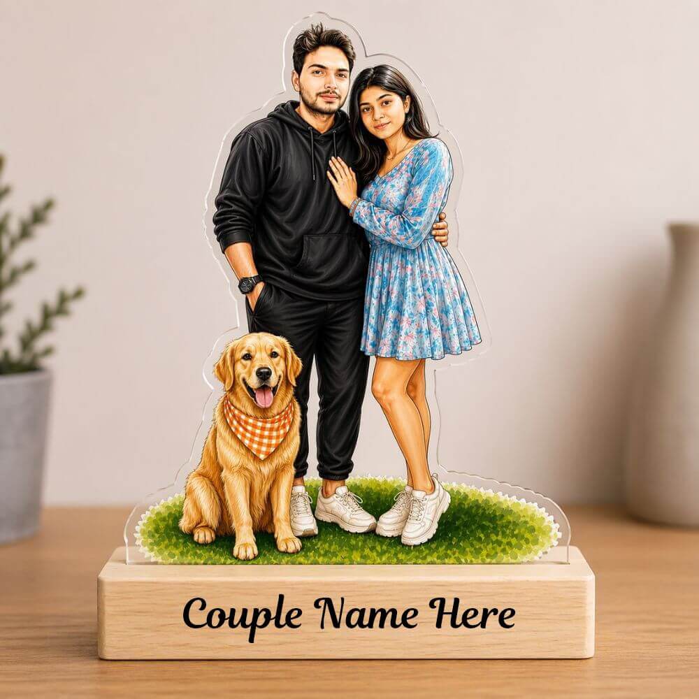 Couple Caricature Acrylic Standee with Dog