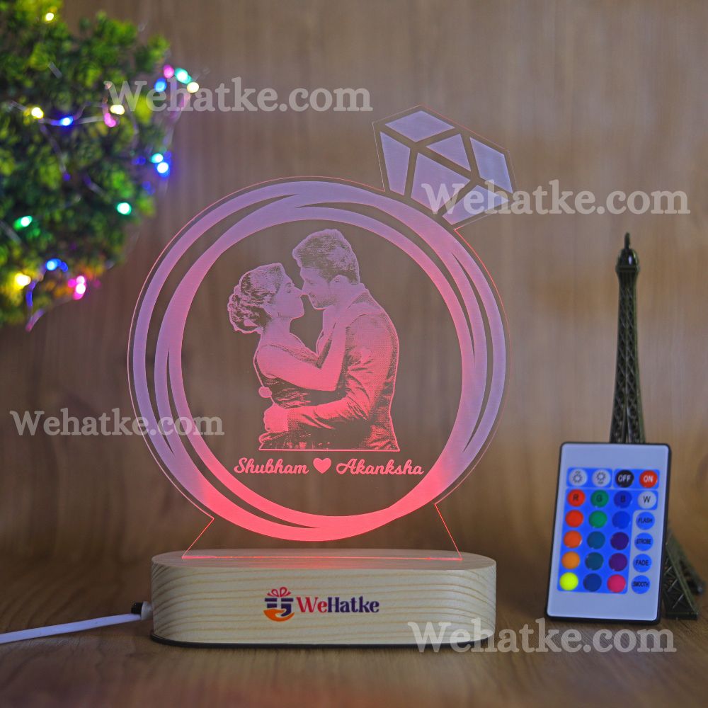 Diamond Ring Couple 3d Illusion Lamp Gift - 4