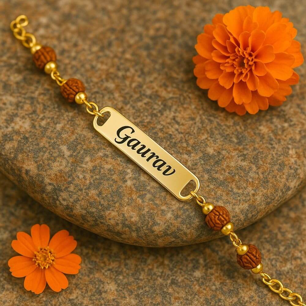 Rudraksha Metal Rakhi with Name - 3