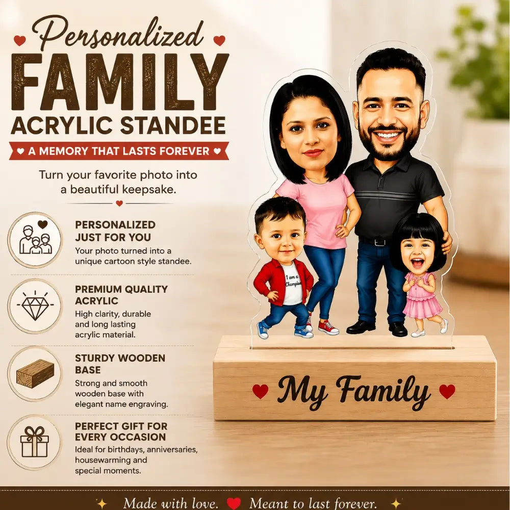 customized family caricature for 4 persons