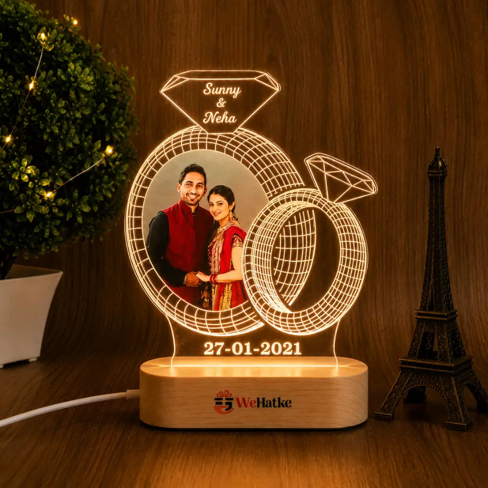 Customized 3D Diamond Illusion Lamp For Couple with photo