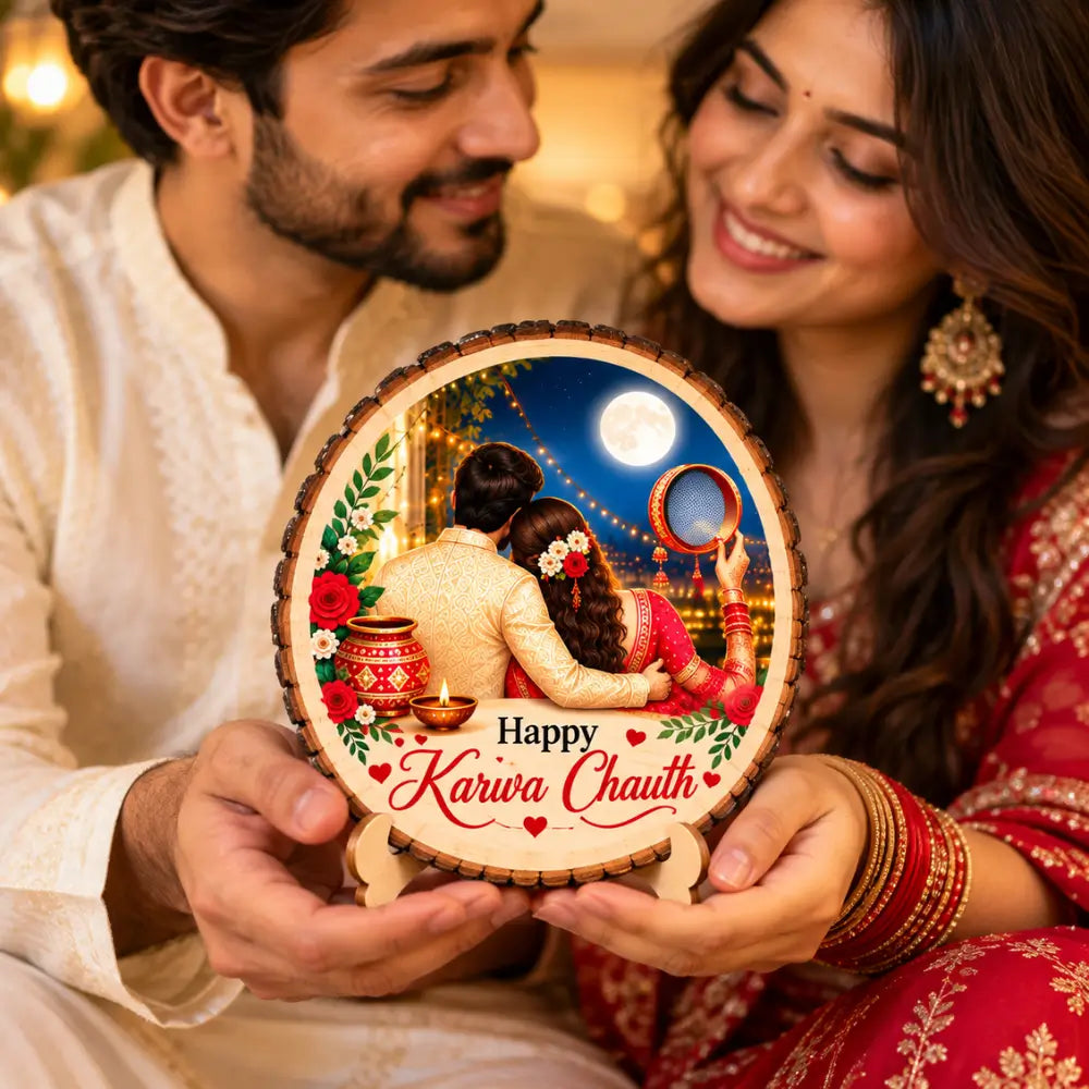 Personalized Karwa Chauth Wooden Photo Slice |