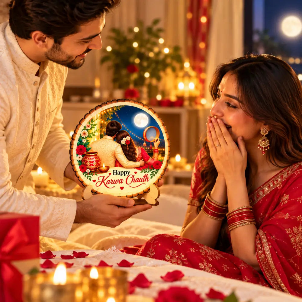 Personalized Karwa Chauth Wooden Photo Slice |