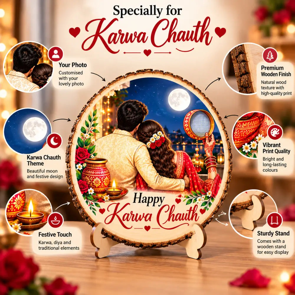 Personalized Karwa Chauth Wooden Photo Slice |