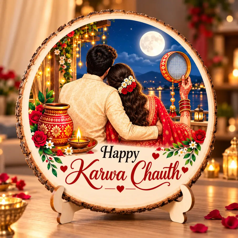Personalized Karwa Chauth Wooden Photo Slice |