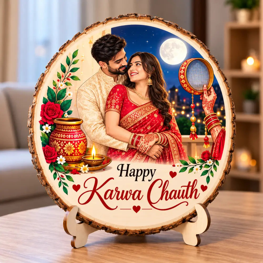 Personalized Karwa Chauth Wooden Photo Slice |