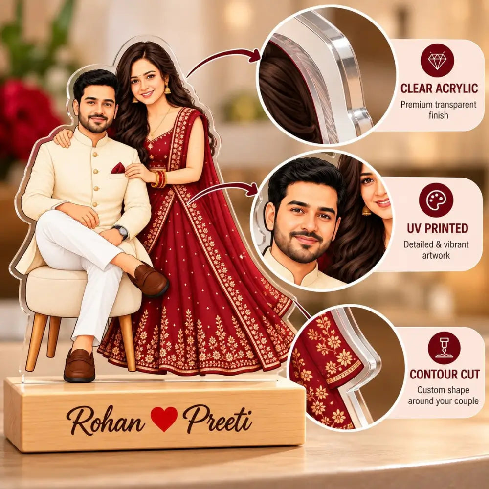 Personalized Karwa Chauth Couple Caricature Standee