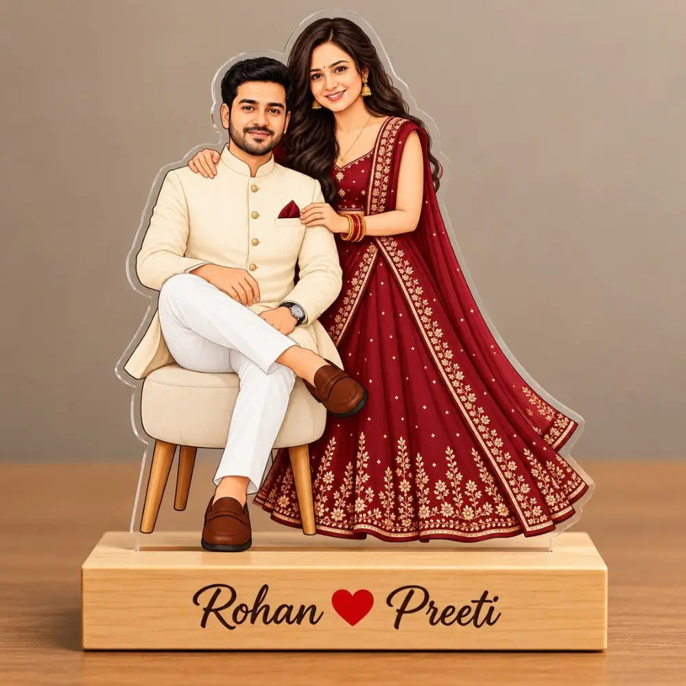 Personalized Karwa Chauth Couple Caricature Standee
