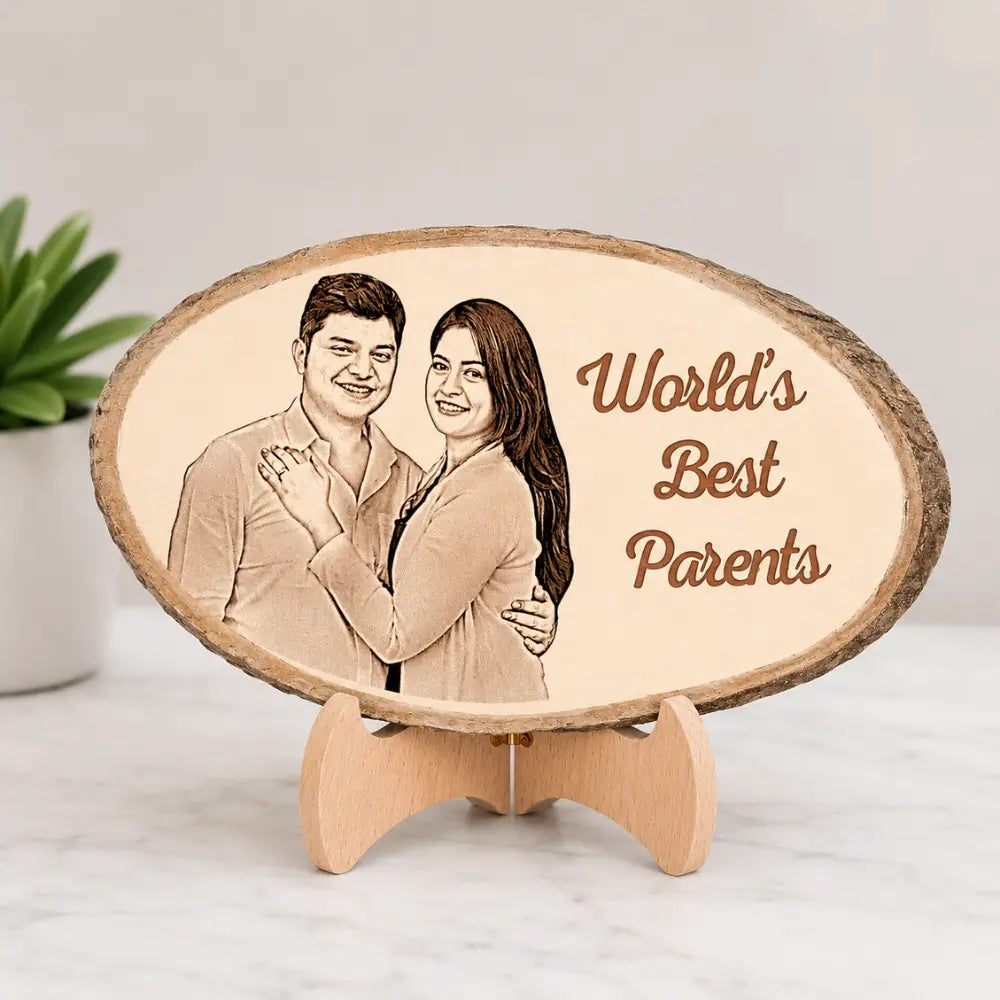 Personalized Engraved Wooden Slice Photo Plaque with Stand