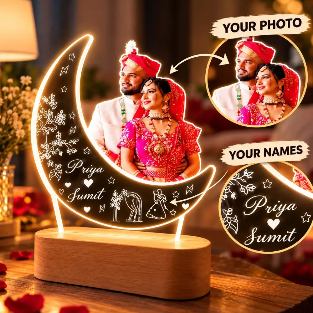 Personalized Karwa Chauth LED Moon Lamp