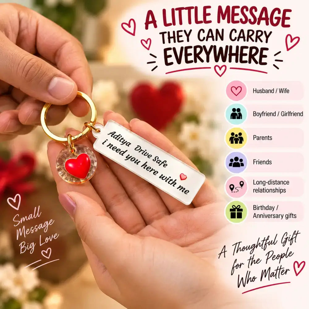 Personalized "Drive Safe" Keychain with Name & Heart Charm